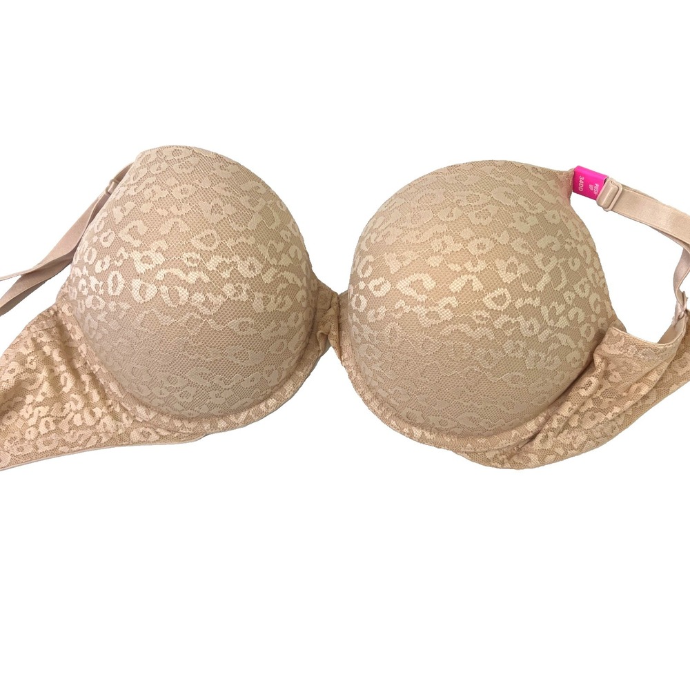 Victorias Secret PINK 34DD Push Up Bra Beige Lace Padded NWT‎